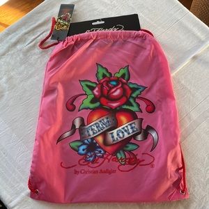 Ed Hardy Hot Pink Drew Drawstring Backpack Bag NWT